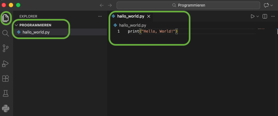 Datei hello_world.py in VS Code erstellen