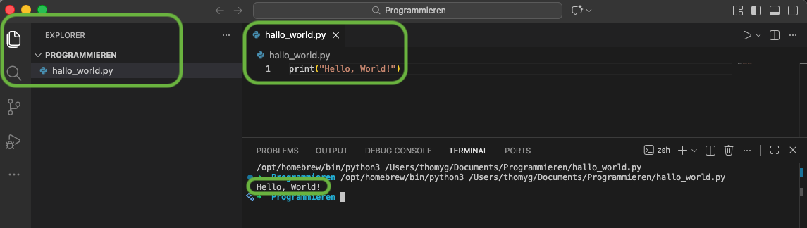 hello_world.py in VS Code ausführen